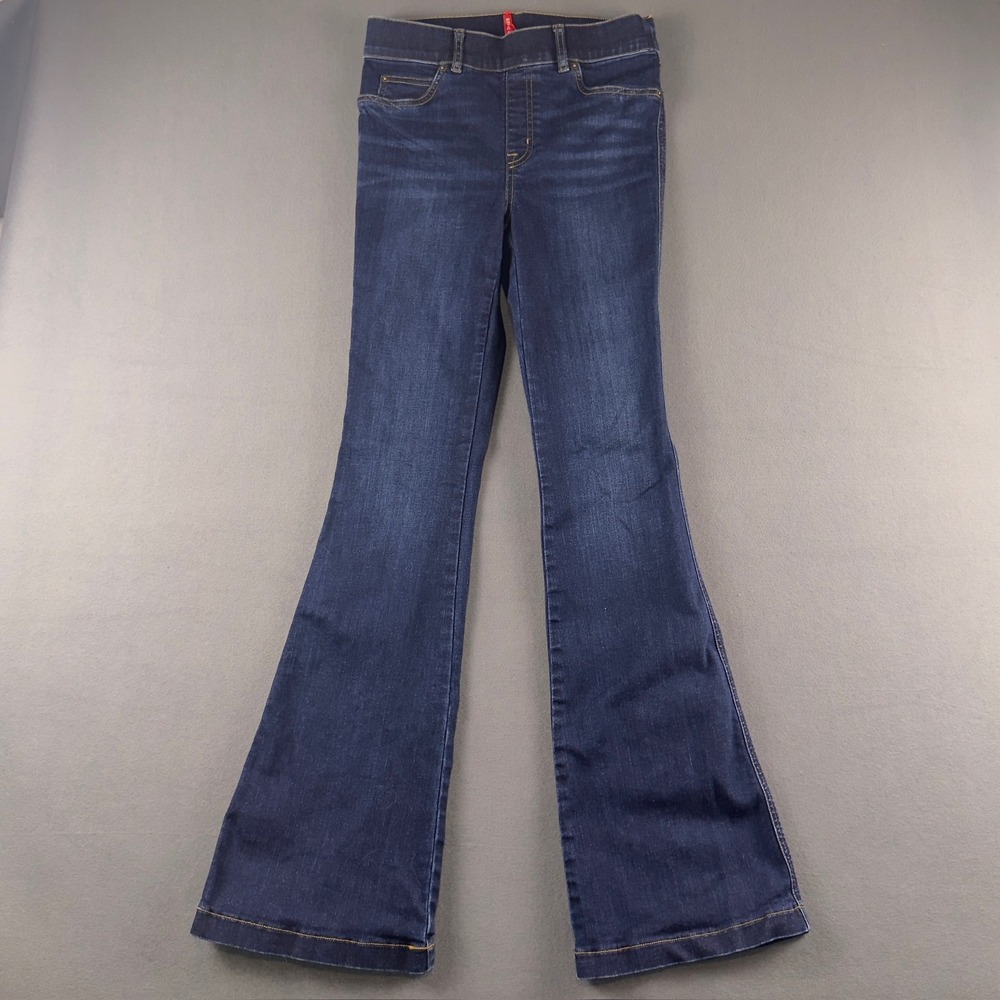 Spanx Flare Jeans Womens Small Dark Wash Indigo Pull On High Rise Stretch Denim